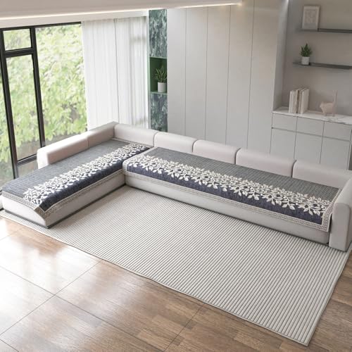 Image of Nendle Superior Velvet Floral Sofa Mat 7 Seater Set Cover Durable Protector for Living Room Sofa Set 4+3, Suitable for L Shape, Sectional and U Shape Sofa (Grey, Pack of 2)