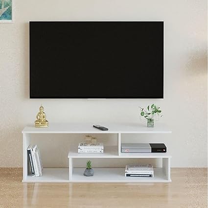 FURNEASER Desis Engineered Wood Tv Unit for Living Room Floor Standing Tv Cabinet with Storage Shelf Tv Panel Set Top Box Stand Rack, White, for 55 Inch TV Screen (White)