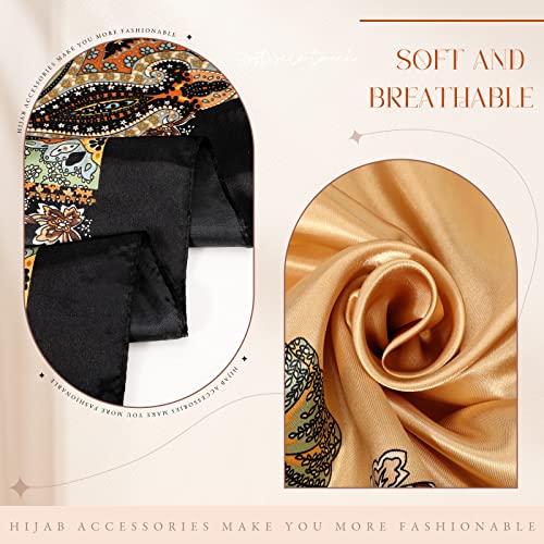 SATINIOR 35 Inch Silky Head Scarf 2 Pcs Large Square Neck Scarf Sleeping Hair Wrapping Satin Bandana for Women(Retro Color,Retro Style) 6