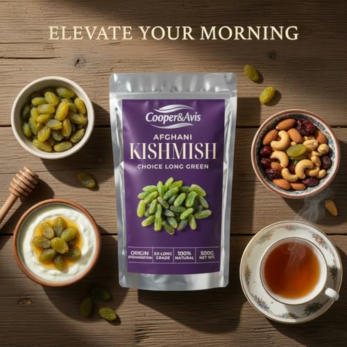 Image of Cooper&Avis Premium Afghani Raisins, 500g | Authentic Kandhari Choice Long Green Kishmish | Jumbo Size, Sun-Dried & Seedless
