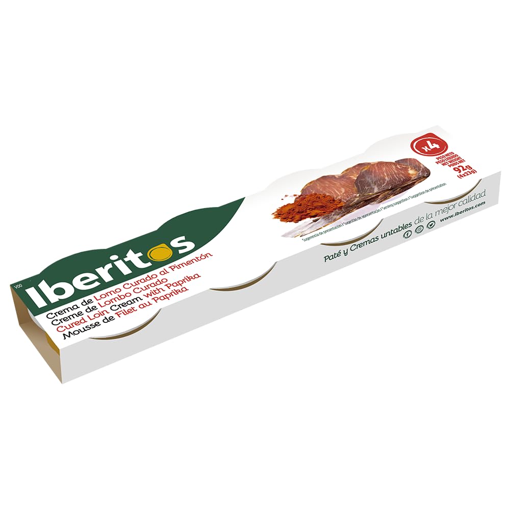 Iberitos - Crema de Lomo al Pimentón - Ideal para Untar Tostadas, Pan y Crackers - Ingredientes Selectos - Sin Gluten - Producto Fabricado en España - 16 Packs de 4 x 23 Gramos