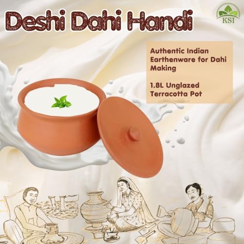 Image of KSI Unglazed Mud Clay Pot for Thick Curd Making | Self-Cooling Raw Clay Handi | Natural Dahi Preserving Pot | Traditional Indian Clay Pot for Curd | Eco-Friendly, Handcrafted Clay Storage Pot |700ml