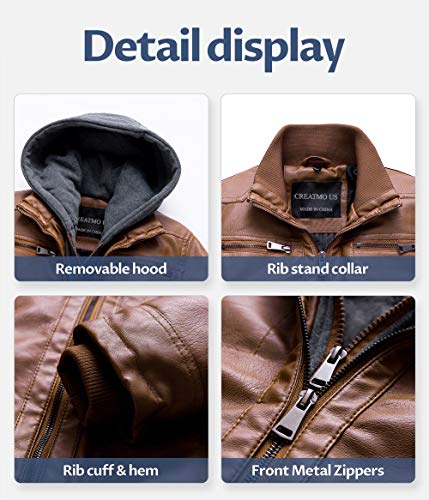 Creatmo Us Men's Faux Leather Jacket Punk Motorcycle Zip Slim Fit Biker Jacket Brown M #TOP5