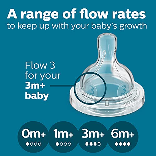 Image of Philips Avent Anti-Colic Baby Bottle, Fast Flow 3 Nipple, 3m+, 11oz, 4 Pack, Clear, BPA-Free, SCY106 /04