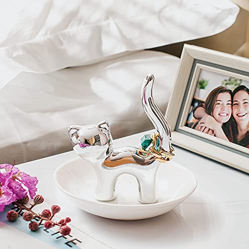 Image of PUDDING CABIN Cat Ring Holder Gift for Women, Cat Mom Mothers Day Gifts, Birthday Gifts for Women Girls Friends, Cute Kitty Ceramic Jewelry Rings Earrings Necklace Holder Home Decor