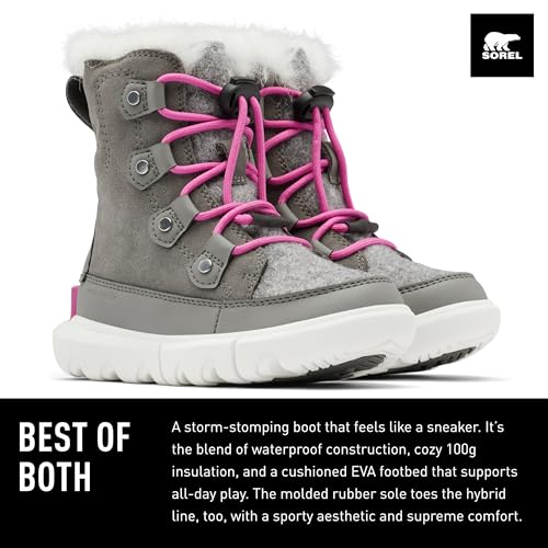 Sorel Youth Unisex Little Children's Explorer Lace Waterproof Boots - Quarry, Bright Lavender - Size 122