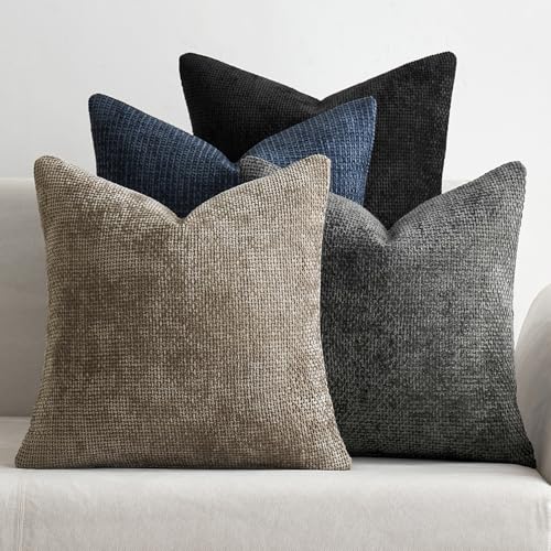 Image of MIULEE Pack of 4 Couch Throw Pillow Covers 18x18 Inch Neutral Navy /Grey Soft Decorative Chenille Pillow Covers Farmhouse Accent Cushion Covers for Boho Home Decor Sofa Bedroom Living Room