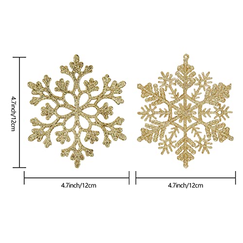 30PCS Christmas Glitter Snowflake Ornaments Plastic Snowflakes Ornaments-Xmas Tree Decorations,4.7-inch (Gold) - image 3