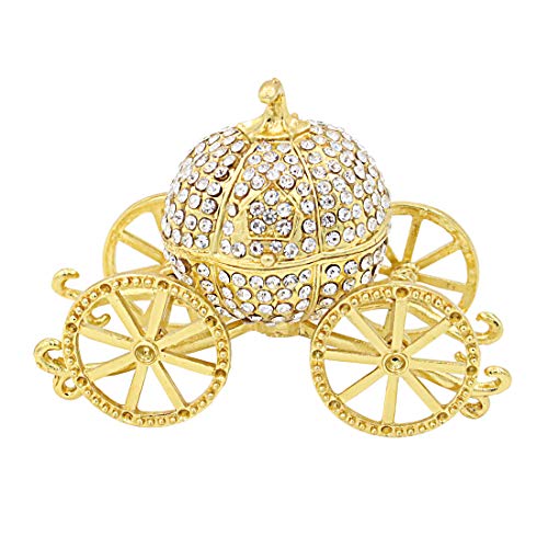 Hophen Pumpkin Carriage Decorative Rhinestones Hinged Jewelry Trinket Box Figurine Collectible Ornament (Gold)