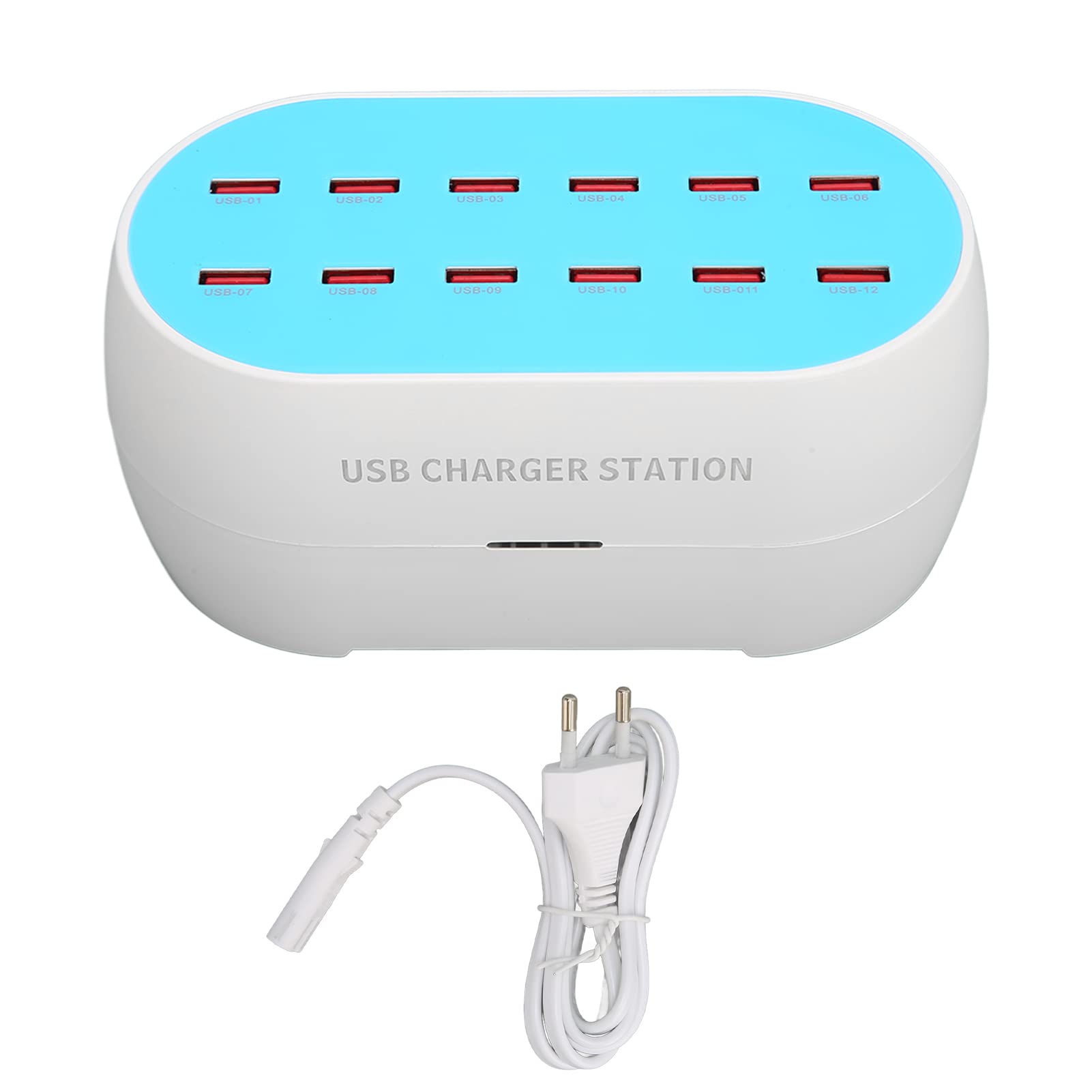 Caricabatterie USB, 120 W 12 Porte Controllo Corrente Stabile in Tempo Reale Carica Rapida 100‑240 V Stazione di Ricarica USB per Telefono per Casa (Spina UE)