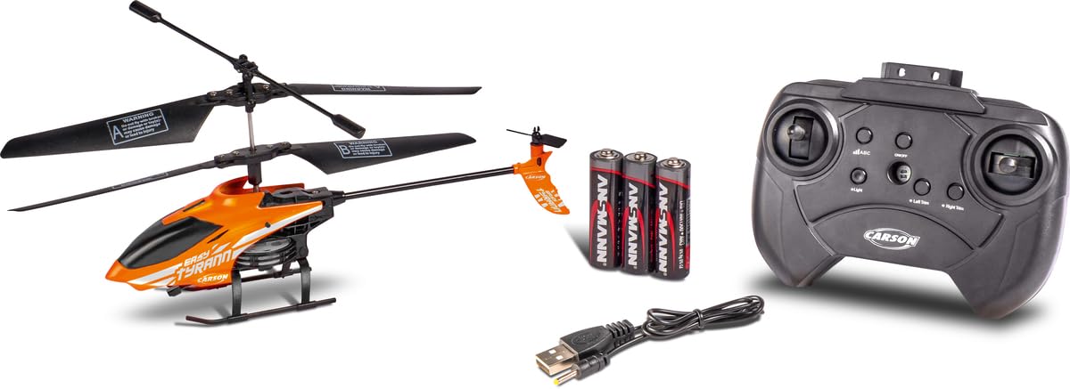 Carson 500507155 Nano Tyrann 230 Gyro IR 2CH - 100% prêt à Voler, hélicoptère télécommandé, hélicoptère RC, avec Piles et télécommande Orange