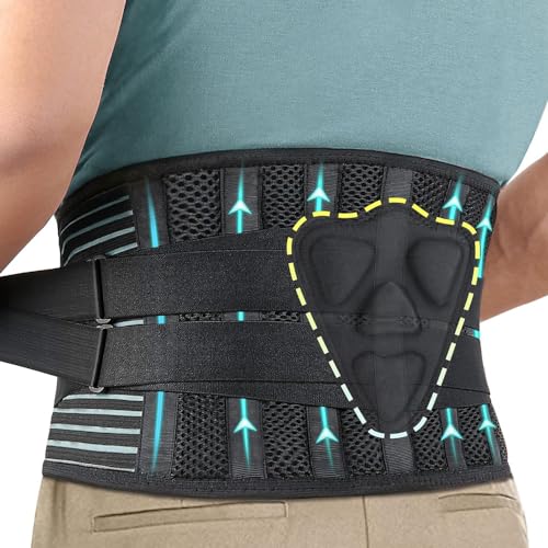 Faja lumbar con soporte para la espalda, banda lumbar con almohadilla de masaje EVA y 6 varillas, banda elástica lumbar transpirable, protección lumbar para hombres y mujeres (L)