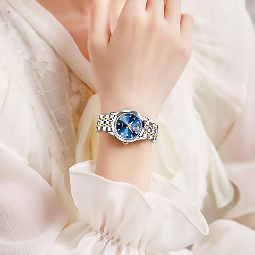 Miniatura 4 de OLEVS Reloj de plata para mujer reloj analógico de cuarzo con diamantes de moda elegante reloj de acero inoxidable dos tonos fecha de día