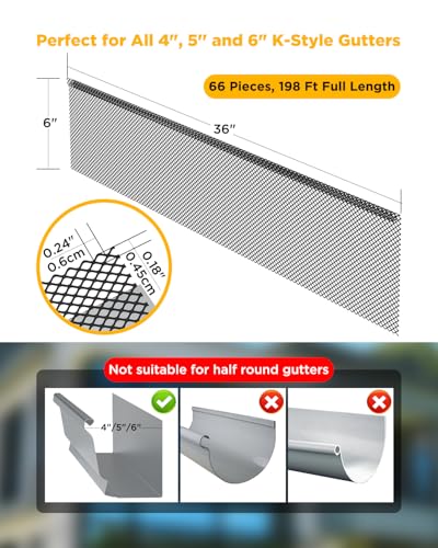 Image of 198 Ft Lock-in Gutter Guard Mesh, 6 Inch Leaf Filter Gutter Covers