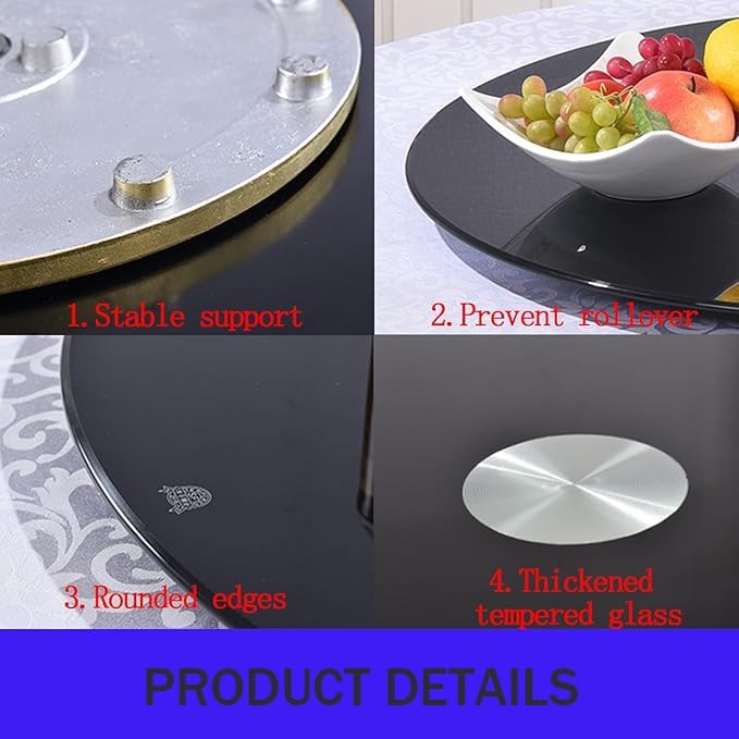 Plateau Tournant en Verre Trempé De 28, 35 Et 40 Pouces, Grand Plateau De Service Pivotant Bleu Sarcelle pour Table De Cuisine, Rotation À 360° (Bleu Sarcelle, 100 Cm).