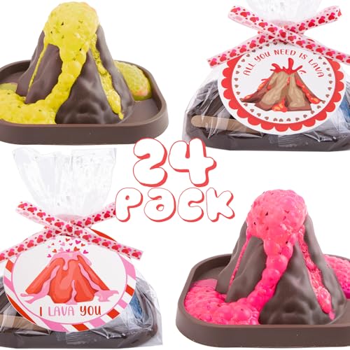 Valentines Day Gifts for Kids - 24 Pack Erupting Volcano Science Kit with Valentine's Cards, STEM Projects Educational Toys for Boys Girls Toddler Classroom Exchange School Activities Party Favors