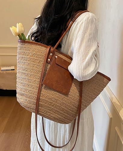 Rungion Straw Beach Bags for Women Large Rattan Woven Tote Shoulder Purse Summer Crossbody Top Handle Handbags for Vacation3