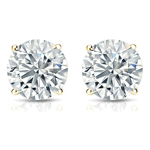 Diamond Wish Men's 14k Yellow Gold Round Simulant CZ Diamond Stud Earrings (1/4 to 2 cttw, Excellent Quality) 4-Prong Basket, Screw-Back3