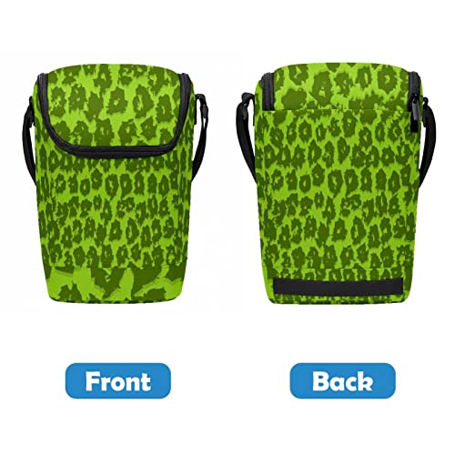 Lonchera grande porta comida con correa ajustable y estampado leopardo verde 5