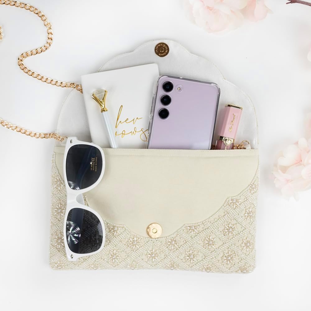 Bridal Purse Ivory Scallop Pearl Clutch Bag, Bridal Clutch, Hand Beaded Bride Purse for Evening Bag, Bachelorette Party, Gifts for Engagement, Bridal Shower, Wedding Party - Image 6