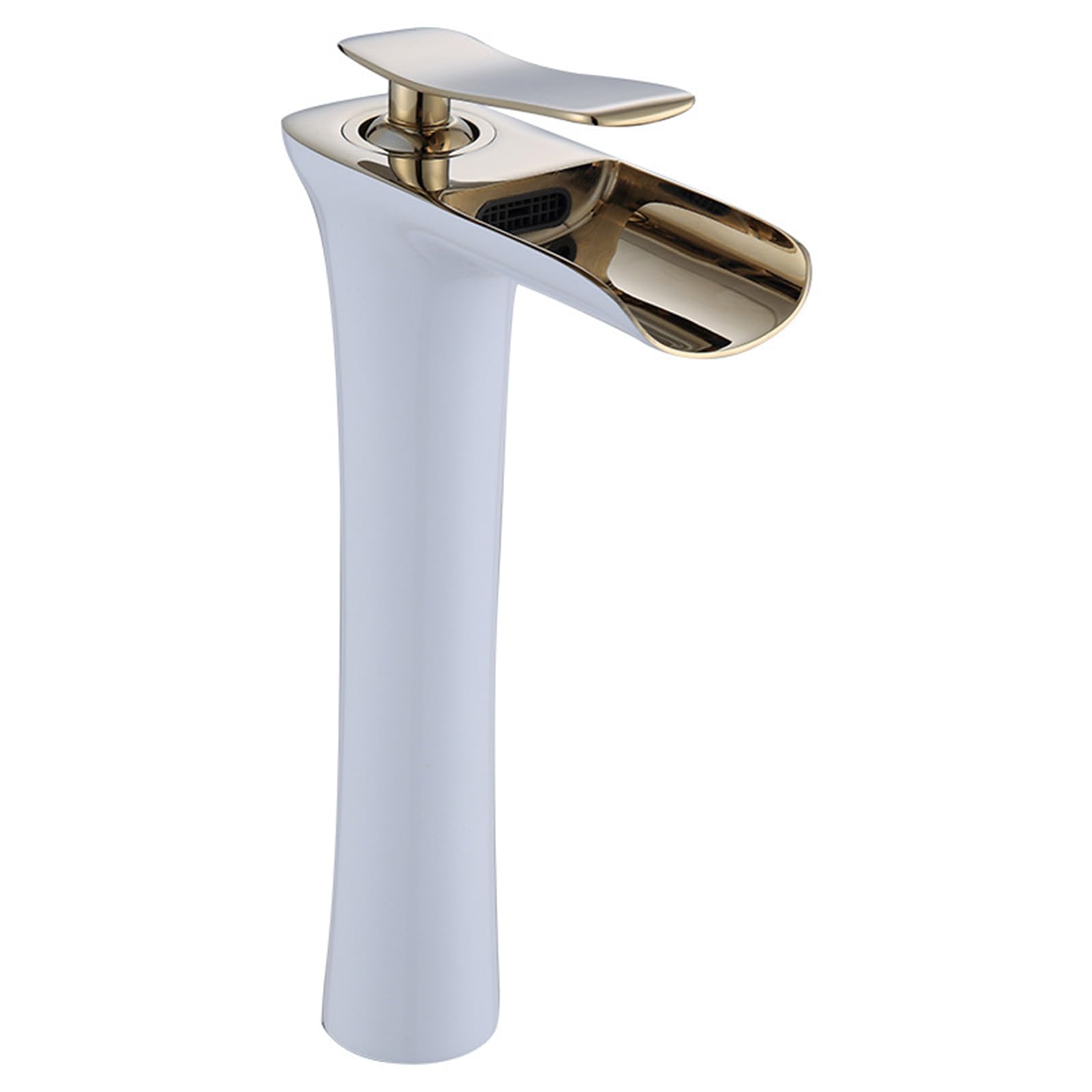 HCFYAUIS Taps for Bathroom Basin Single Handle Waterfall Basin Mixer Tap Single Hole Brass Sink Faucet,White+Gold