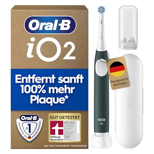 Oral-B iO Series 2 Elektrische Zahnbürste — Electric Toothbrush, Inkl. 1 Aufsteckbürste, Reise-Etui — 3 Putzmodi für Zahnpflege, GUT GETESTET (2,2) von STIFTUNG WARENTEST, Designed by Braun, Grün