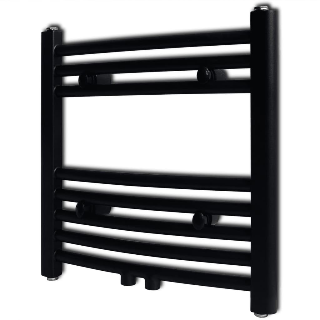 Mangloder Toallero Radiador de Agua Caliente Curvado Negro 480 x 480 mm de Acero, 8 Tubos transversales de 22 mm, Montado en Pared para Baño, Secado Más Rápido, Funcionamiento Silencioso, Ahorro de