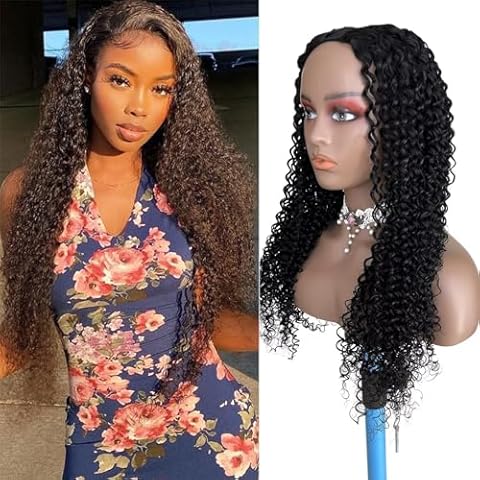 Atikual Kinky Curly V Part Wig Human Hair Kinky Curly Wig Deep Curly Human Hair Wig U part Glueless Wigs Human Hair Beginner Friendly No Sew in No Glue 28 Inch Cover
