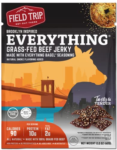 Field Trip Grass Fed Beef Jerky, Healthy Gluten Free Snacks, All Natural, Paleo-Friendly Beef Jerky, High Protein, Low Carb Snack With No Nitrates, 2.2Oz Bag, 4 Pack, Everything Bagel #TOP1