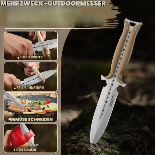 TIVOLI Outdoor Messer 440C Edelstahl Full Tang G10 Griff Khaki – Ansicht 5