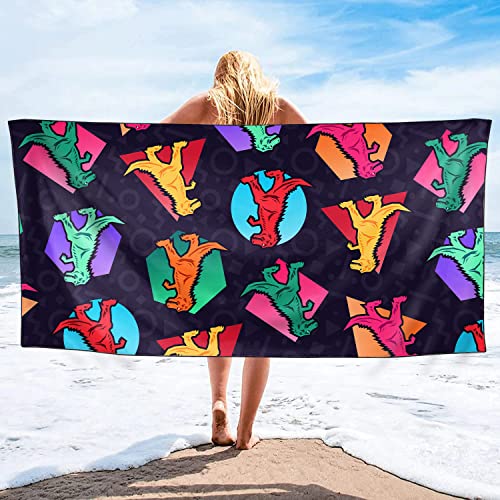 Ohtmtho Oversized Beach Towel Quick Dry Sand Free Lightweight Microfiber Beach Towels For Swim Pool Camping Travel, Colorful Dinosaurs Geometric Blocks, 36"X72" #TOP1