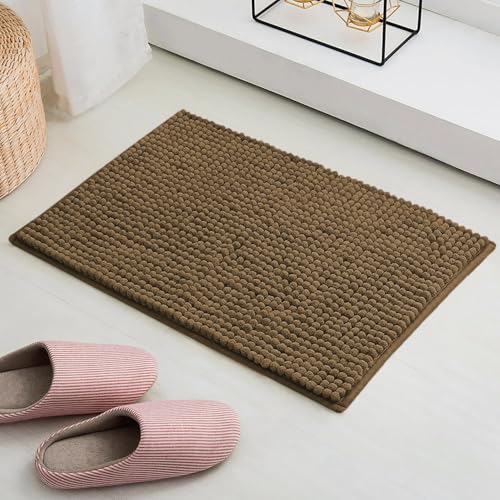 Image of LUXE HOME INTERNATIONAL Shaggy Chenille Bath Mat Extra Soft Super Absorbent Anti Skid Popcorn Door Mats for Home Entrance, Bathroom, Bedroom, Kitchen, Floor Mat (40x60 cm Chocolate) Pack of 1