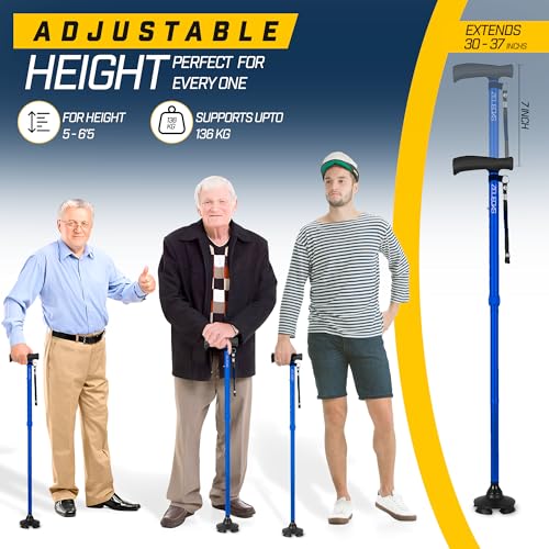 Image of ZELECKS Walking Cane for Women & Men - Self Standing Adjustable Folding Cane with T Handle and 360 Pivot Base - Lightweight Foldable Walking Stick for Seniors - Collapsible Cane for Walking
