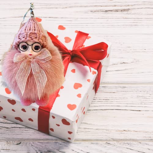 Wlmcysg Fox Fur Big Eyes Doll Hanging Car Keychain Plush Bag Charm Fashion Juniors Heart (Bean Sand) #TOP6
