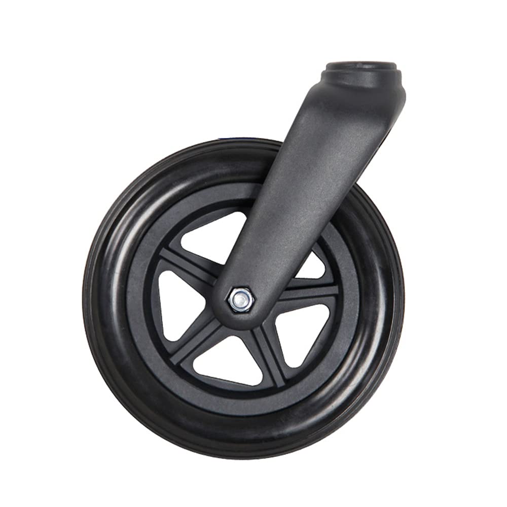 2 ruedas de repuesto para andadores en silla de ruedas, ruedas delanteras con horquillas delanteras, con rodamientos de 5/16 pulgadas, con ruedas negras macizas. (Tamaño: 6 pulgadas)