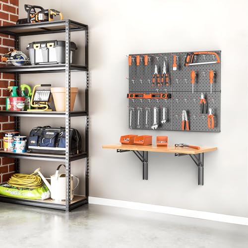 Image of Ultrawall Folding Workbench with Pegboard, Heavy Duty Wall-Mounted Work Table for Garage & Workshop with Pegboard Accessories