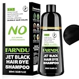 Farndu Jet Black Hair Dye Shampoo Ammonia-free & PPD-free, Gray Hair Coverage Natural Herbal 3 in 1 Hair Color Shampoo for Women Men