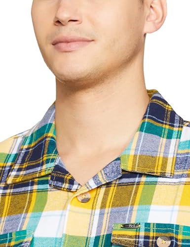 Image of The Indian Garage Co Men Regular Fit Checkered Full Sleeves Spread Collar Double Flap Pocket Casual Over Shirt