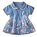 Fossen Bebe Niñas Vestido de Mezclilla Vestidos Mangas Cortas con Estampado Floral (0-6 Meses, Azul)
