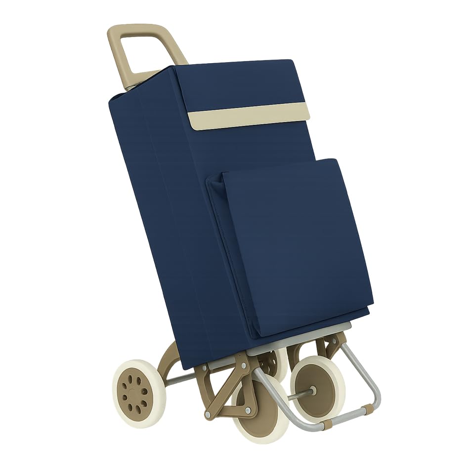 WEIDA Carro de la Compra 4 Ruedas | Bolsillo Exterior Térmico, Mango Ergonómico y Bolsa Impermeable Ideal para Congelados | Chasis con Apoyo Delantero y Base Abatible (1, Azul Cobalto)