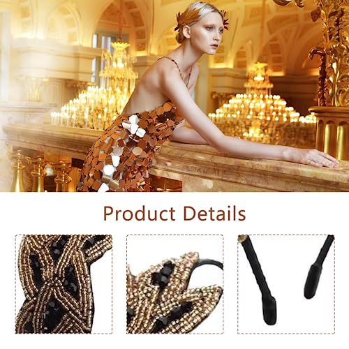 2Pcs Vintage Leaf Beaded Headpiece - Elegant Crystal Rhinestones Flapper Headband for Women's Costume Party - Image 3
