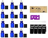 Premium Vials,12pcs, Cobalt Blue, 3 ml Glass Roll-on Bottles with Stainless Steel Roller Balls - 1 Dropper and 1 Opener included, Refillable Aromatherapy Essential Oil Roll On (3ml)