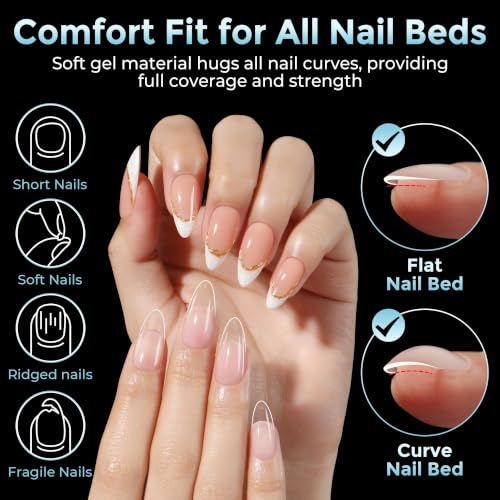 Image of Luckyfairy Medium Almond Nail Tips, 360pcs Soft Gel Pre-Shaped Acrylic Fake Nails, Half Matte Full Cover Clear Gelly Press on Flase Nail Tips for Extension Nail Manicure Home DIY 12 Sizes Gelly Tips