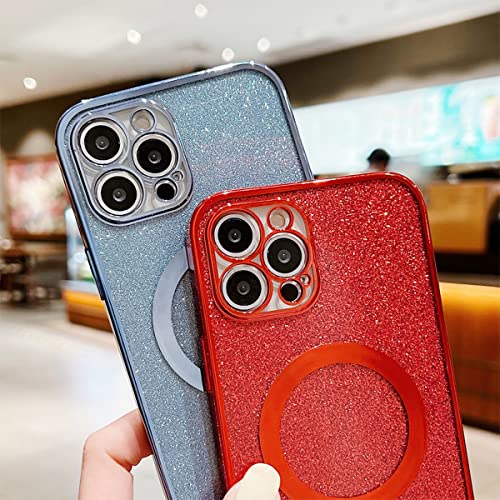Fycyko Compatible With Iphone 12 Case Magsafe Glitter,Bling Luxury Cute Flexible Magnetic Phone Case Camera Protection Shockproof For Women Girl Men Design For Iphone 12 6.1 Inch-Blue #TOP4