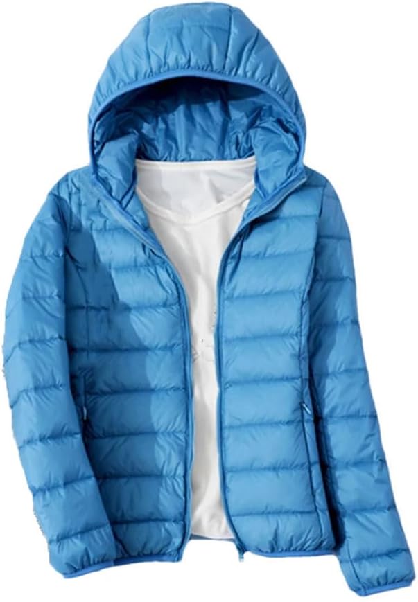 keusyoi Women Ultra-Light Thin Down Jacket Winter Slim Short Hooded Warm Down Coat Parka Female Portable Outerwear