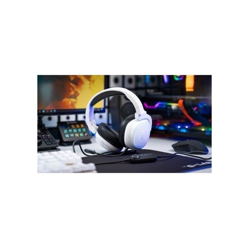 The G-Lab Korp Radium - Casque Gaming Filaire Jack 3.5mm LED Blanc | Filaire Jack 3.5mm, Son Stéréo, Fortes Basses, Micro Détachable, LED, Blanc, Compatible PC/PS4/PS5/Xbox/Switch