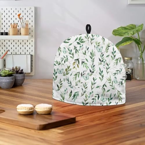 Image of Tea Pots Cozy Extra Thick Wadding Tea Pot Cozies Kettle Dust Proof Cover Insulating Warming Teapot Dust Cover for Home Kitchen Indoor Table Decoration, Green Butterfly Leaf