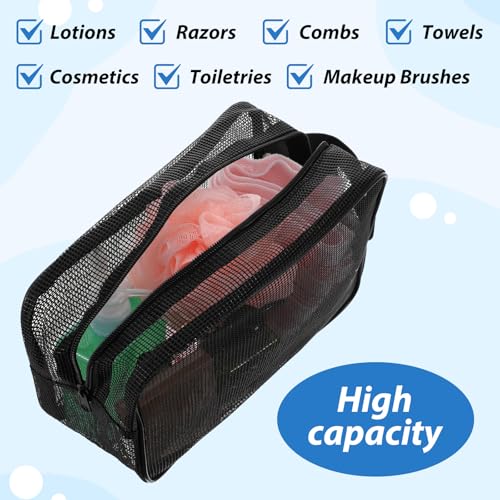 Black Mesh Shower Bag for Men Women, Small Shower Caddy Bag, Quick Dry Travel College Dorm Room Bathroom Gym Toiletry Bags(9.8×3.5×6.3 Inches)3