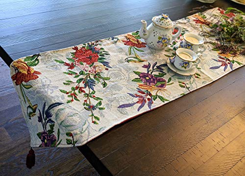 DaDa Bedding Elegant Tapestry Table Runner - Tropical Paradise Floral Garden Birds