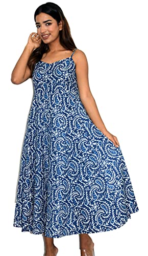 Image of JAIPUR HAND BLOCK Cotton Sleeveless Long Flared A Line Dress|Gown (S00063)